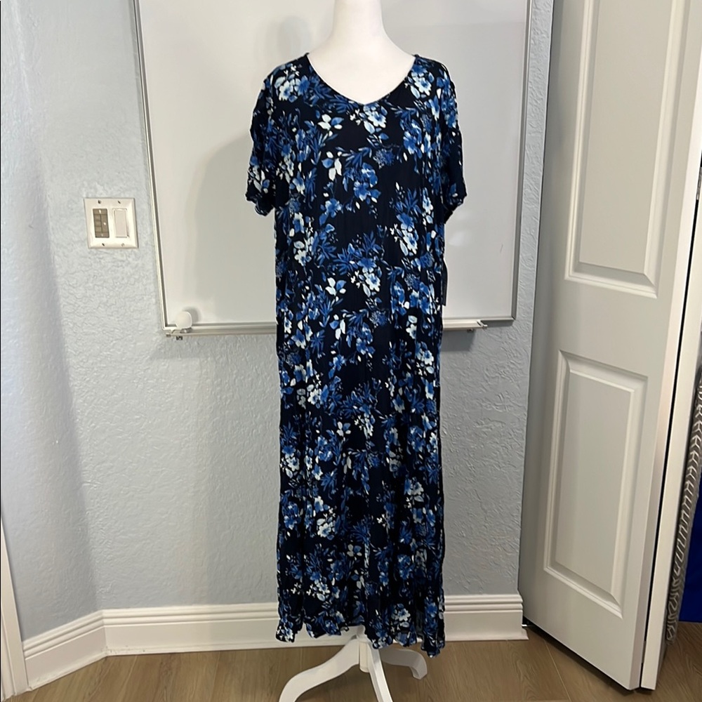 Blue and White Floral Casual Short Sleeve Maxi Dress 14/16